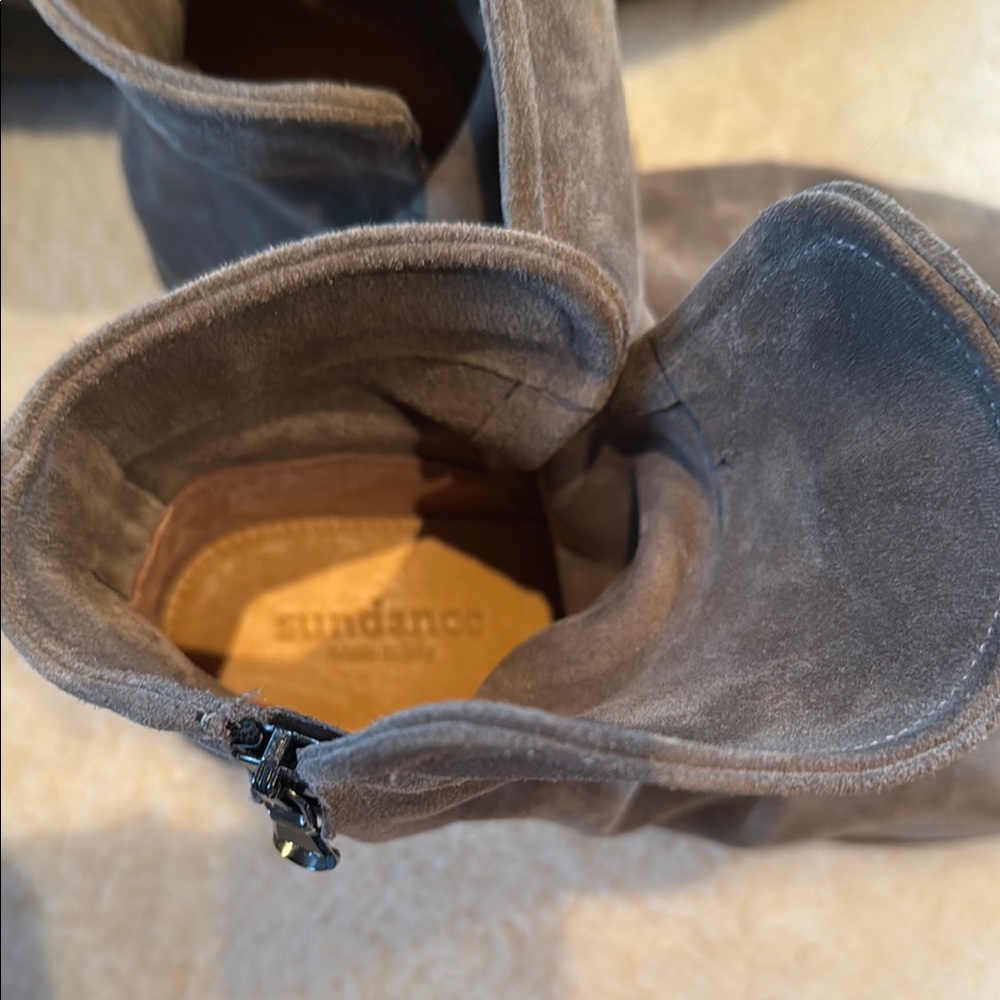 Like new Sundance Italian Suede zip up Slouch Boots with wooden heel and sole - Picture 16 of 16